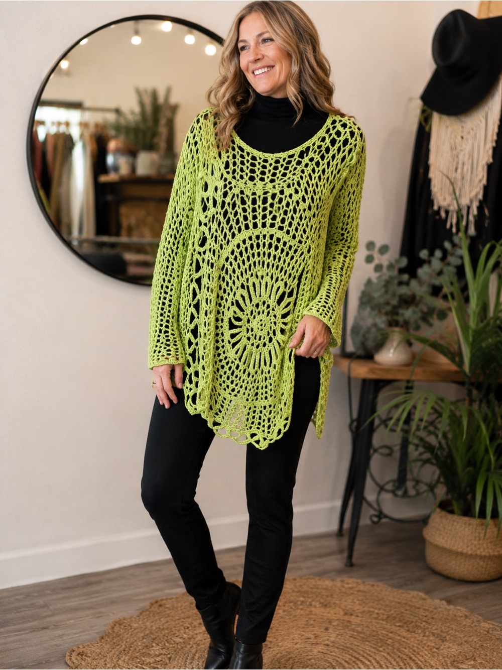 22PTP Brochet Bohemian green sweater with starburst Mandela